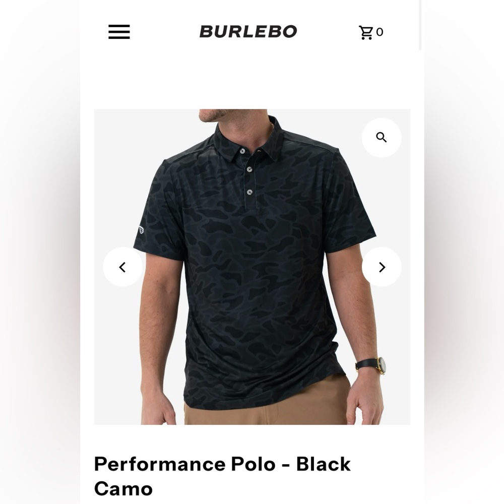 BURLEBO Men's Short Sleeve Performance Polo in Black Camo- Size Medium